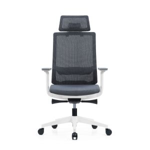 Ергономичен стол RFG Meteor X White HB, дамаска и меш, до 130 kg, сива седалка, сива облегалка