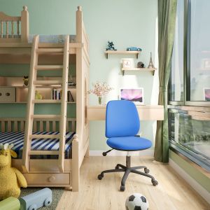 Детски стол RFG Lucky Black, полиуретанова пяна и дамаска, до 120 kg, синя седалка, синя облегалка